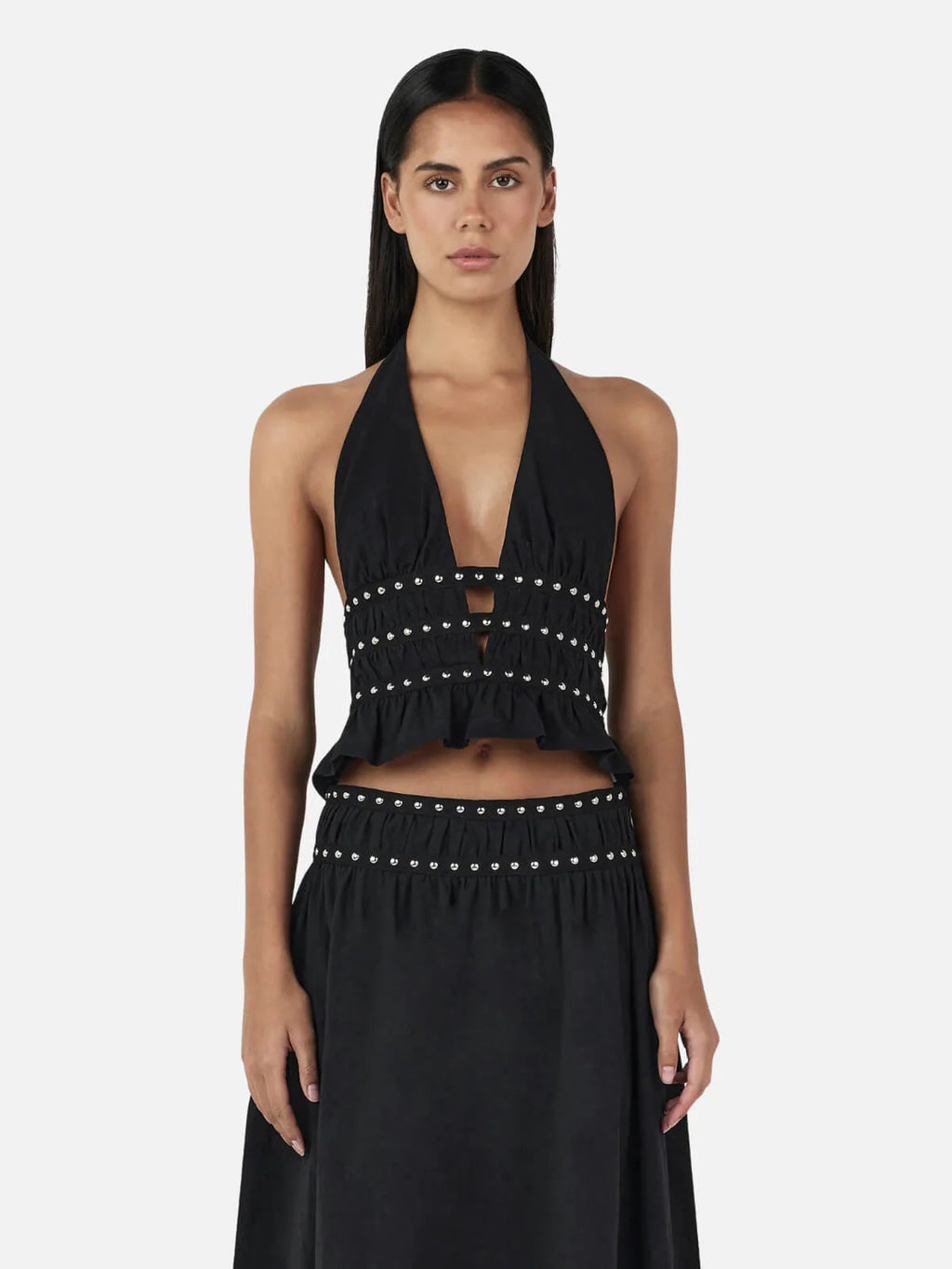 OWNLEY Mavis Studded Top | Black
