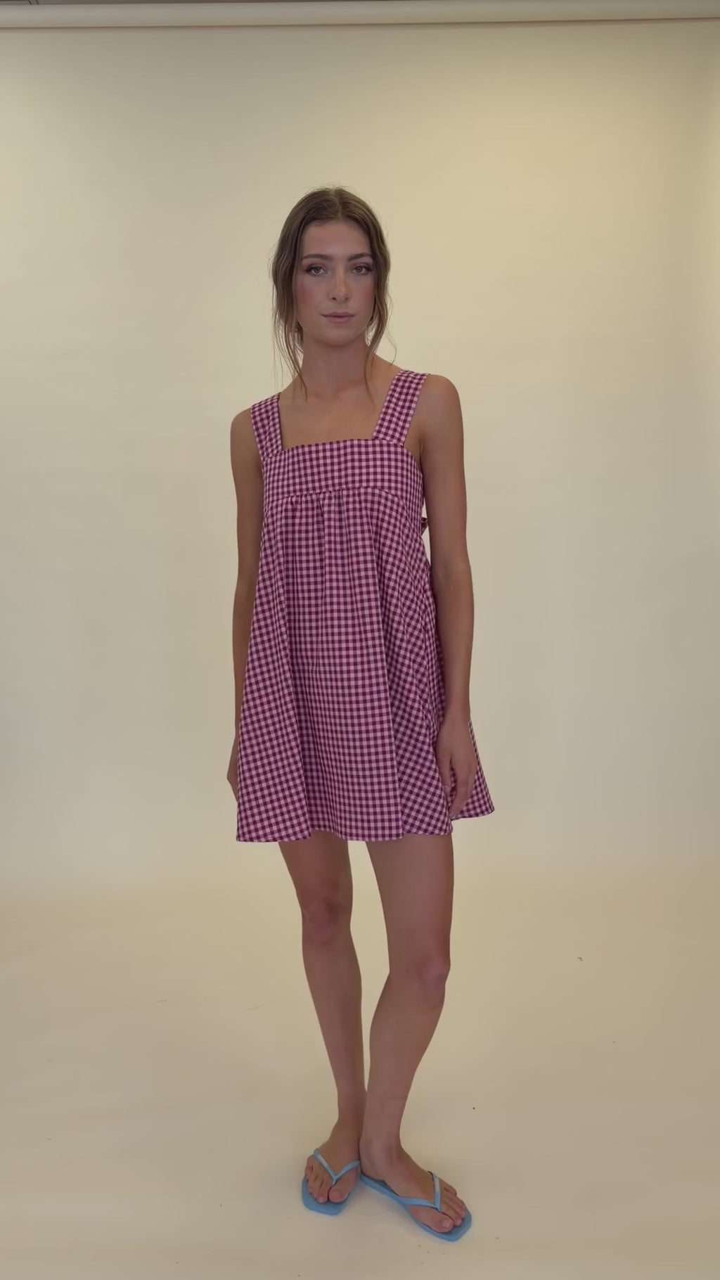 RUBY Margie Tie Mini Dress | Pink Burgundy Gingham