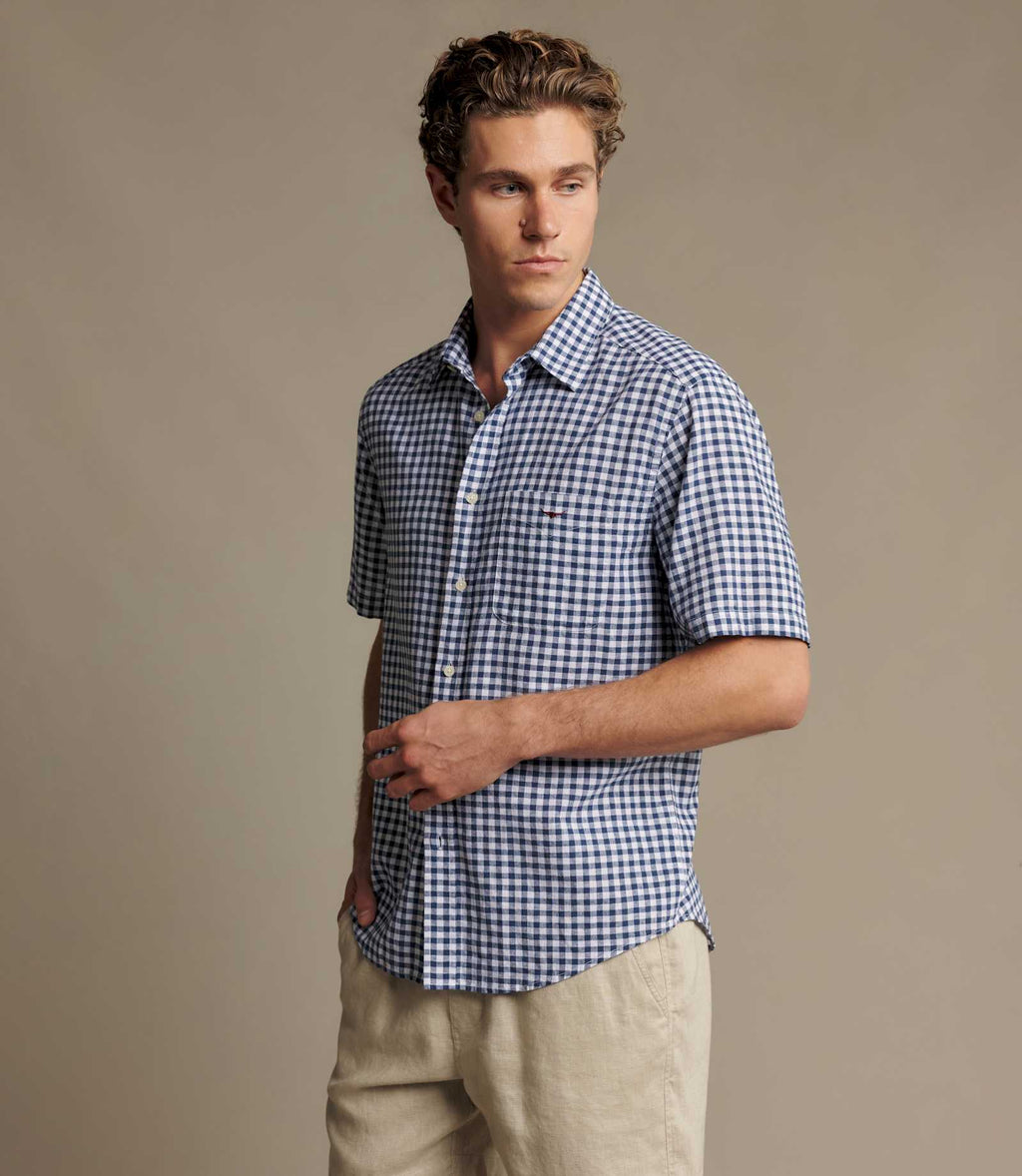 R.M. Williams Johnson Check Short Sleeve Shirt | Navy — photo 3