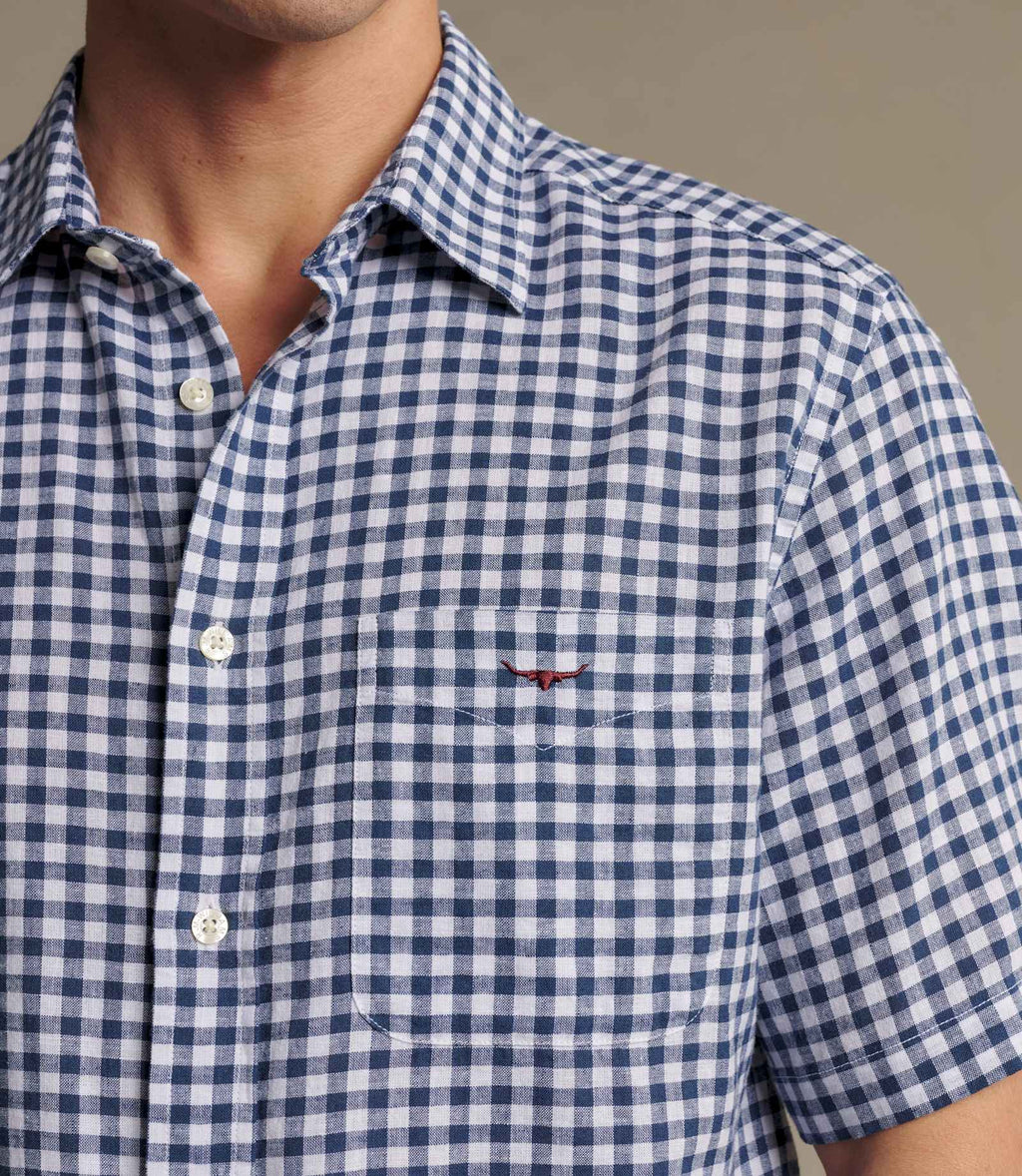 R.M. Williams Johnson Check Short Sleeve Shirt | Navy — photo 4