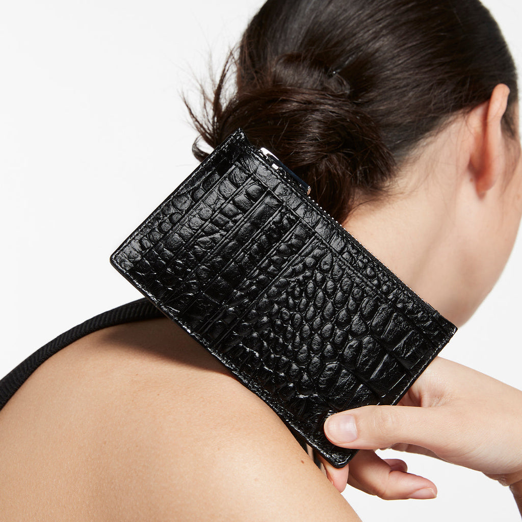AVOIDING THINGS Leather Wallet - Black Croc