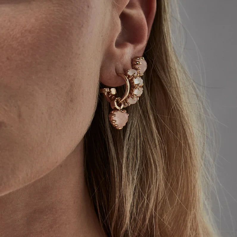 STOLEN GIRLFRIENDS CLUB Love Anchor Earrings | Rose Quartz Gold Plated