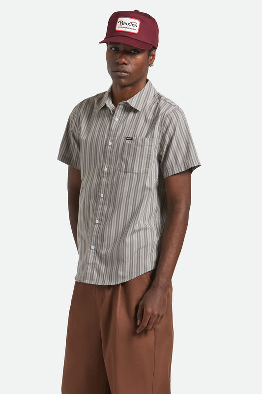 BRIXTON Charter Stripe Short Sleeve Shirt | Charcoal/Grey