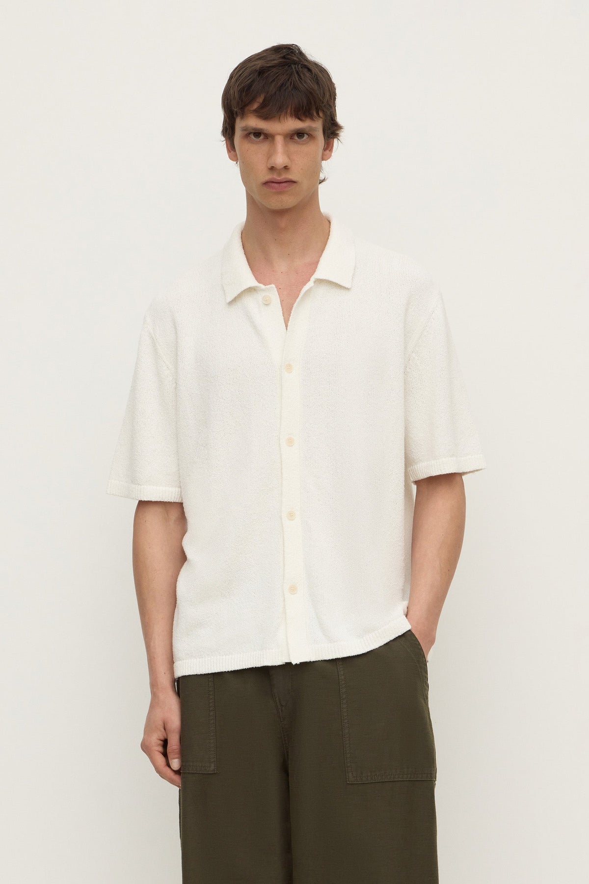 ASSEMBLY LABEL Lance Boucle Knit Short Sleeve Shirt | Cream photo 1