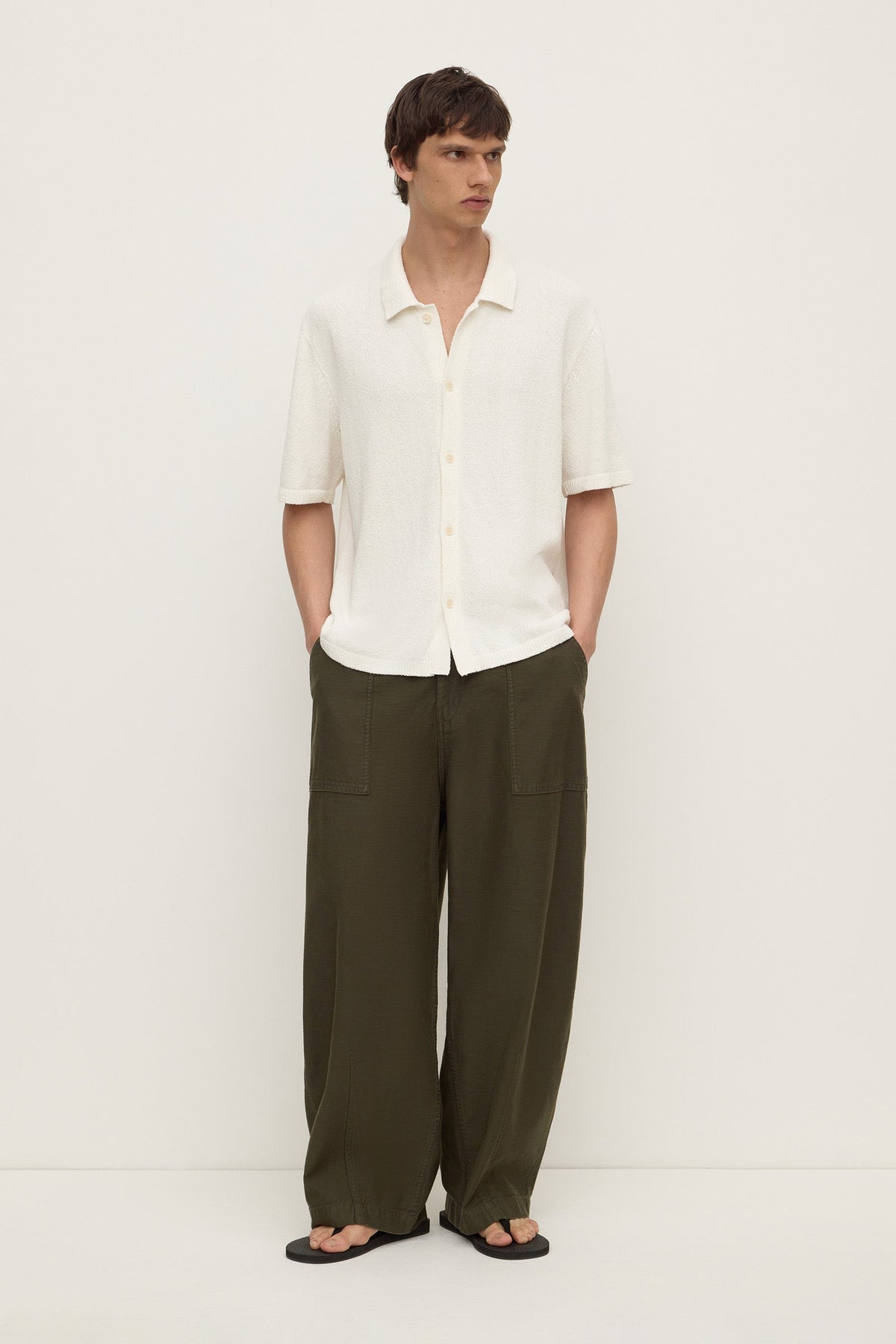 ASSEMBLY LABEL Lance Boucle Knit Short Sleeve Shirt | Cream photo 3