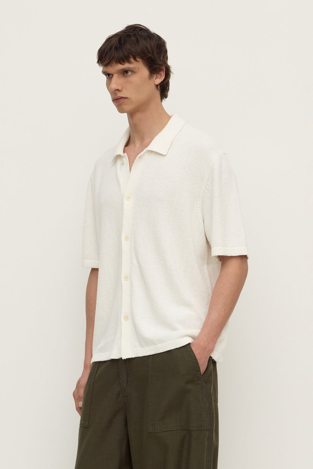 ASSEMBLY LABEL Lance Boucle Knit Short Sleeve Shirt | Cream photo 5