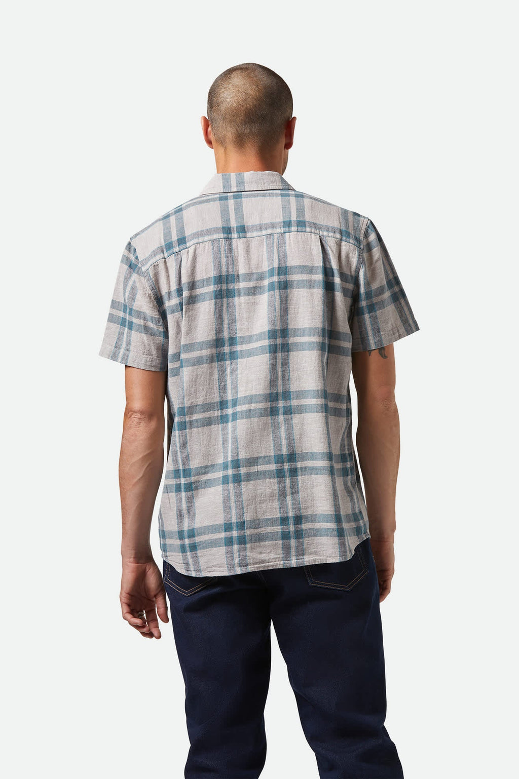 BRIXTON Charter Linen Blend | Beige/Azure Blue Plaid
