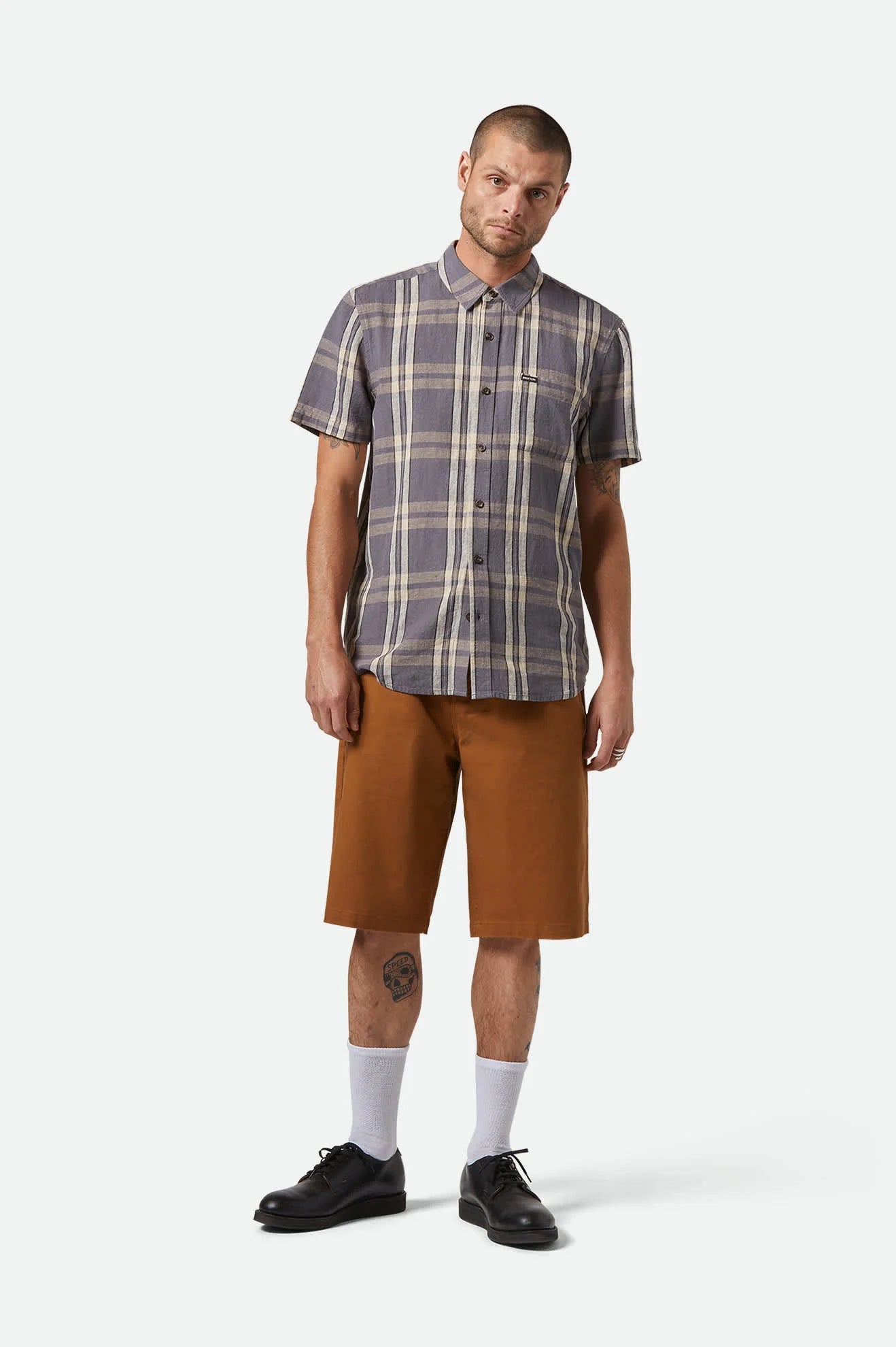 BRIXTON Charter Linen Blend | Charcoal/Beige Plaid