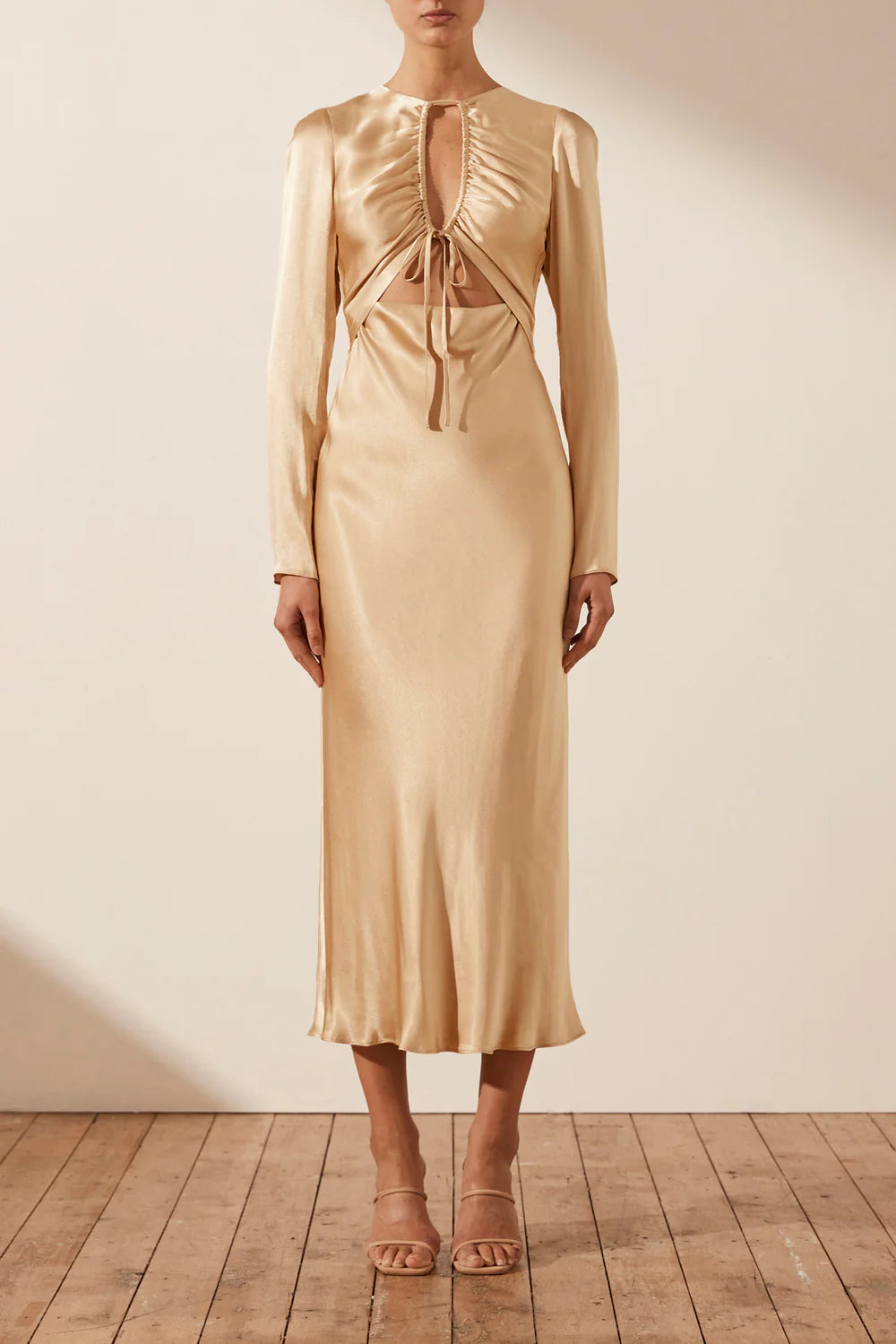 Felicity Long Sleeve Cut Out Front Midi Dress - Porcini