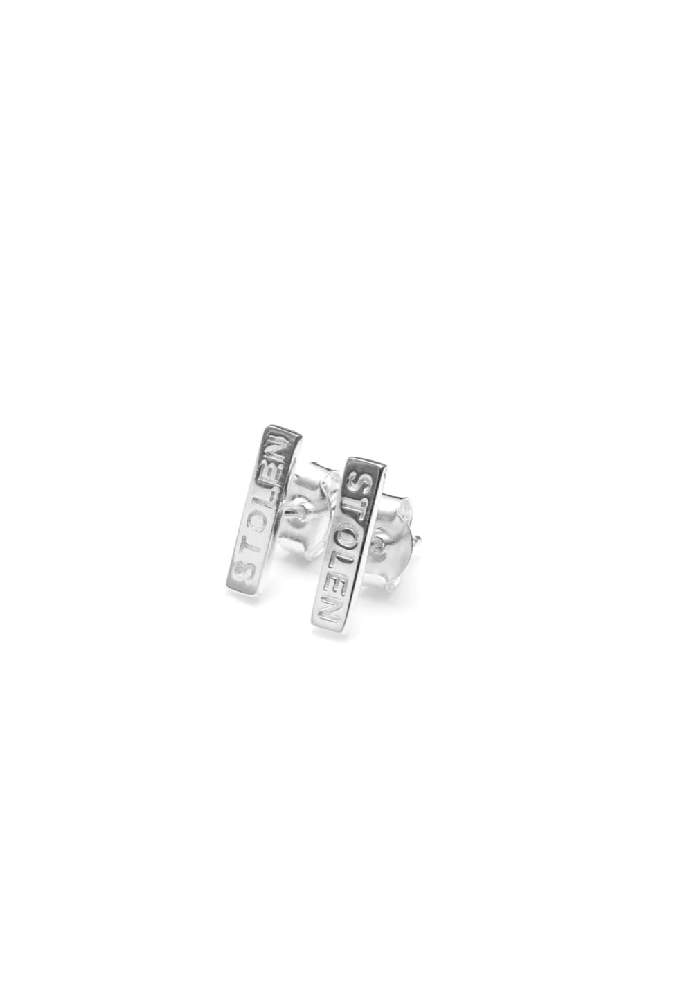 Tiny Stolen Bar Earrings | Silver